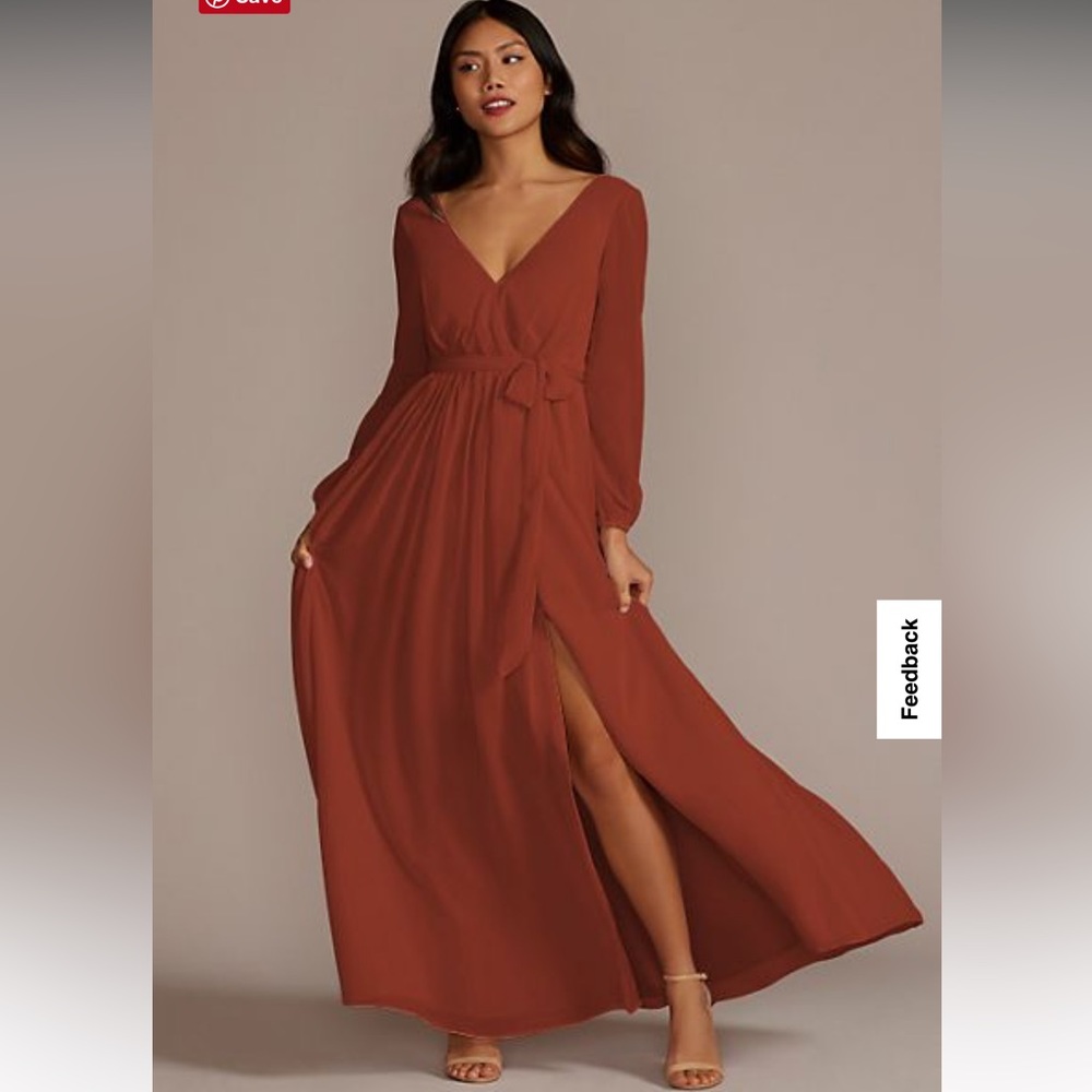 David’s Bridal Long Sleeve Chiffon Bridesmaid Dress with Slit